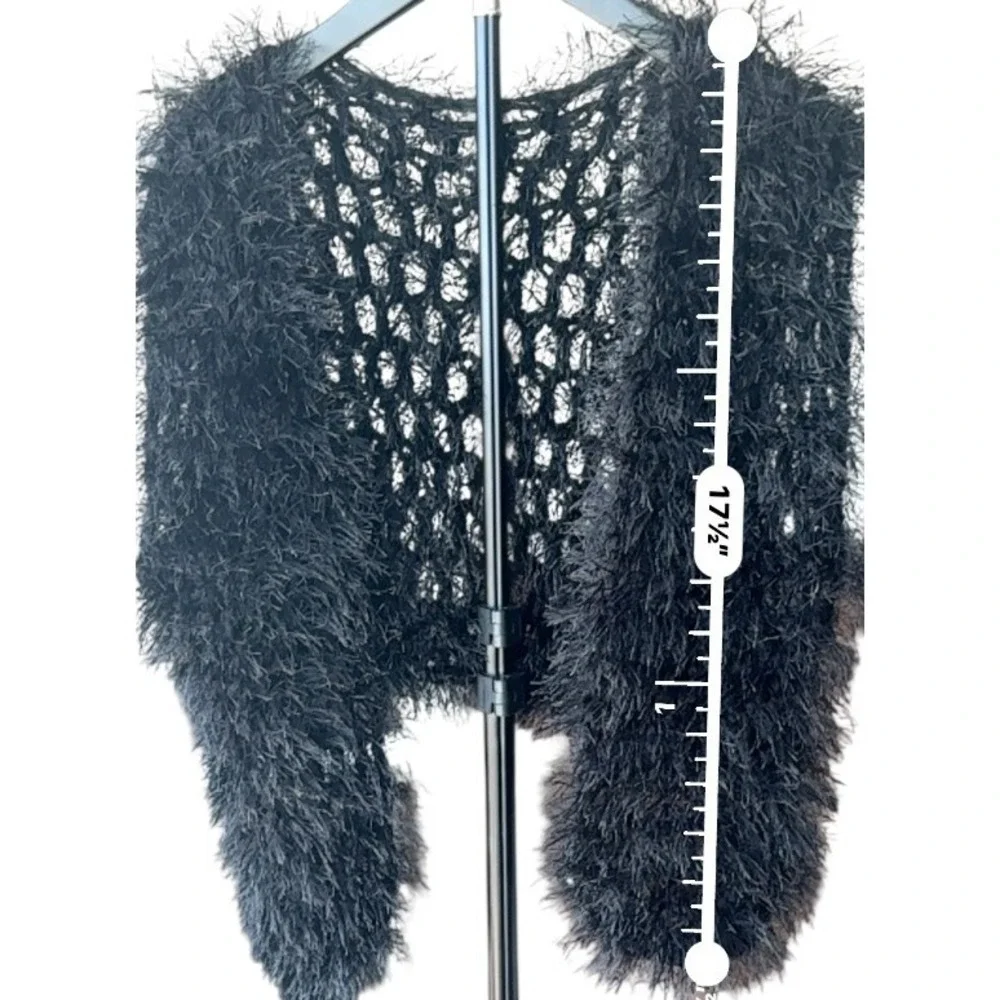 Womens Black Eyelash Knit Bolero Shrug Open Knit Y2K Whimsigoth Fairy Grunge